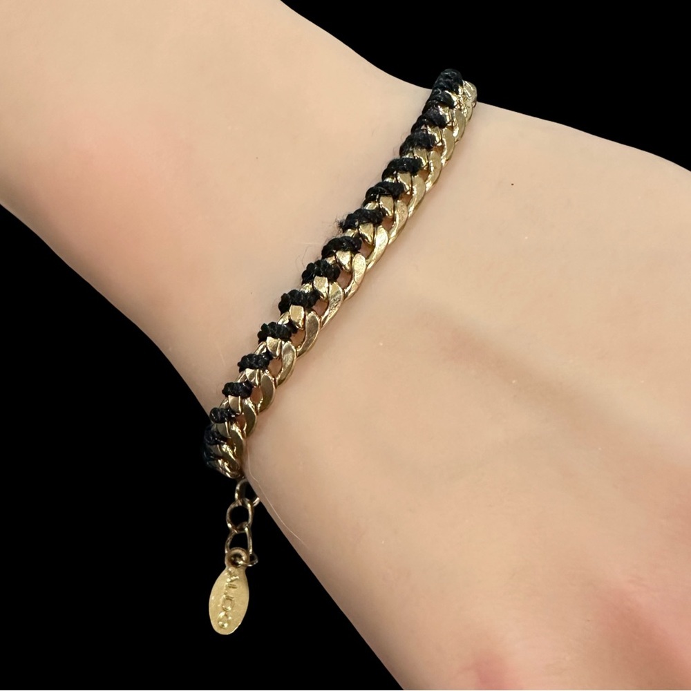 ALDO Wrapped Chain Bracelet Gold Tone Black Adjustable Length